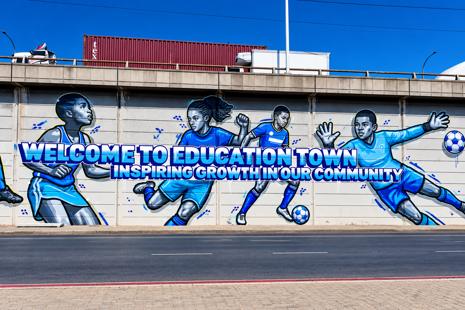 Education Town mural on Shelby Drive, Johannesburg, commissioned by MojaNation and Standard Bank and brought to life by Mars