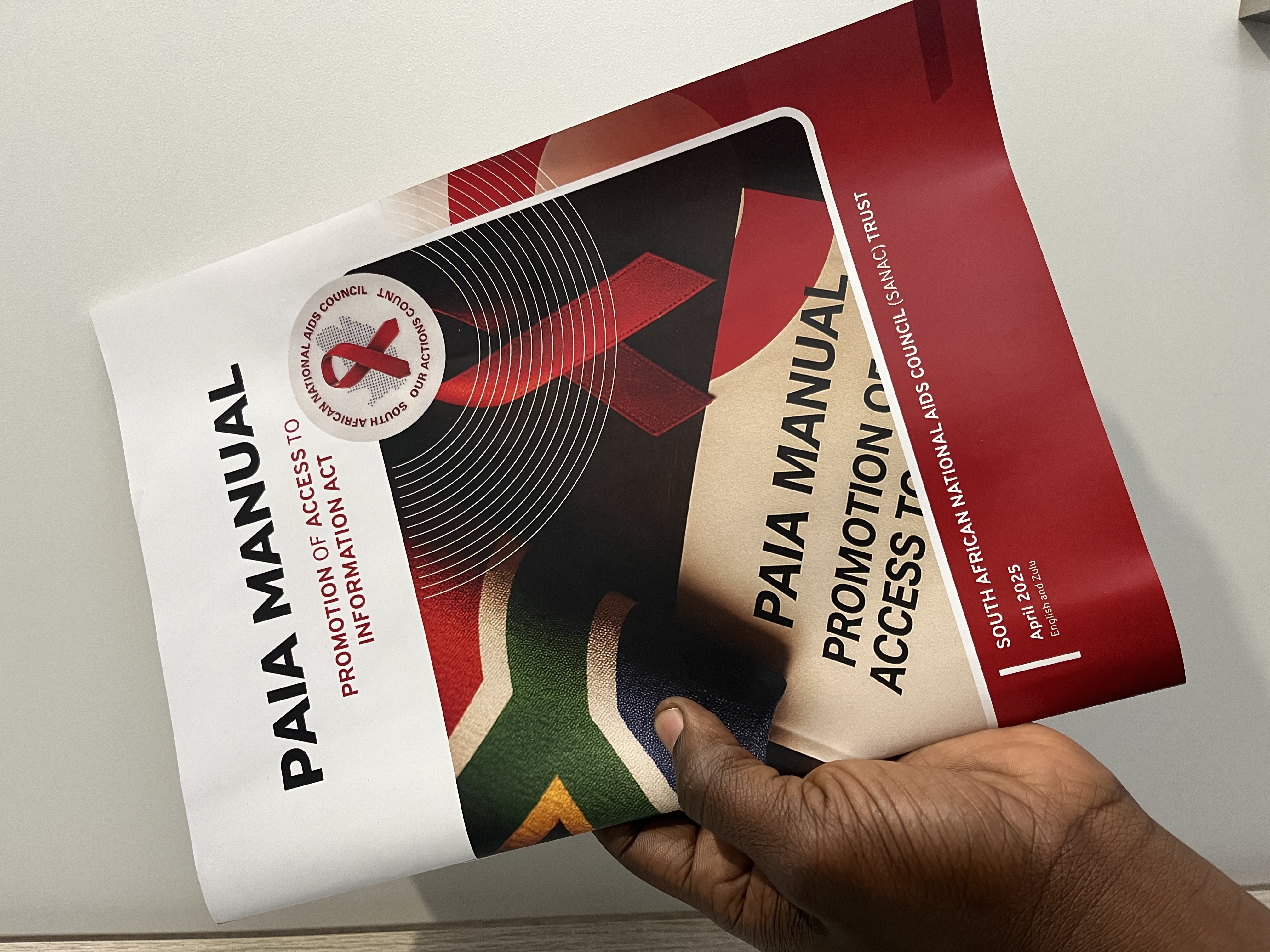 Printed SANAC Trust PAIA Manual showing its English and isiZulu editions