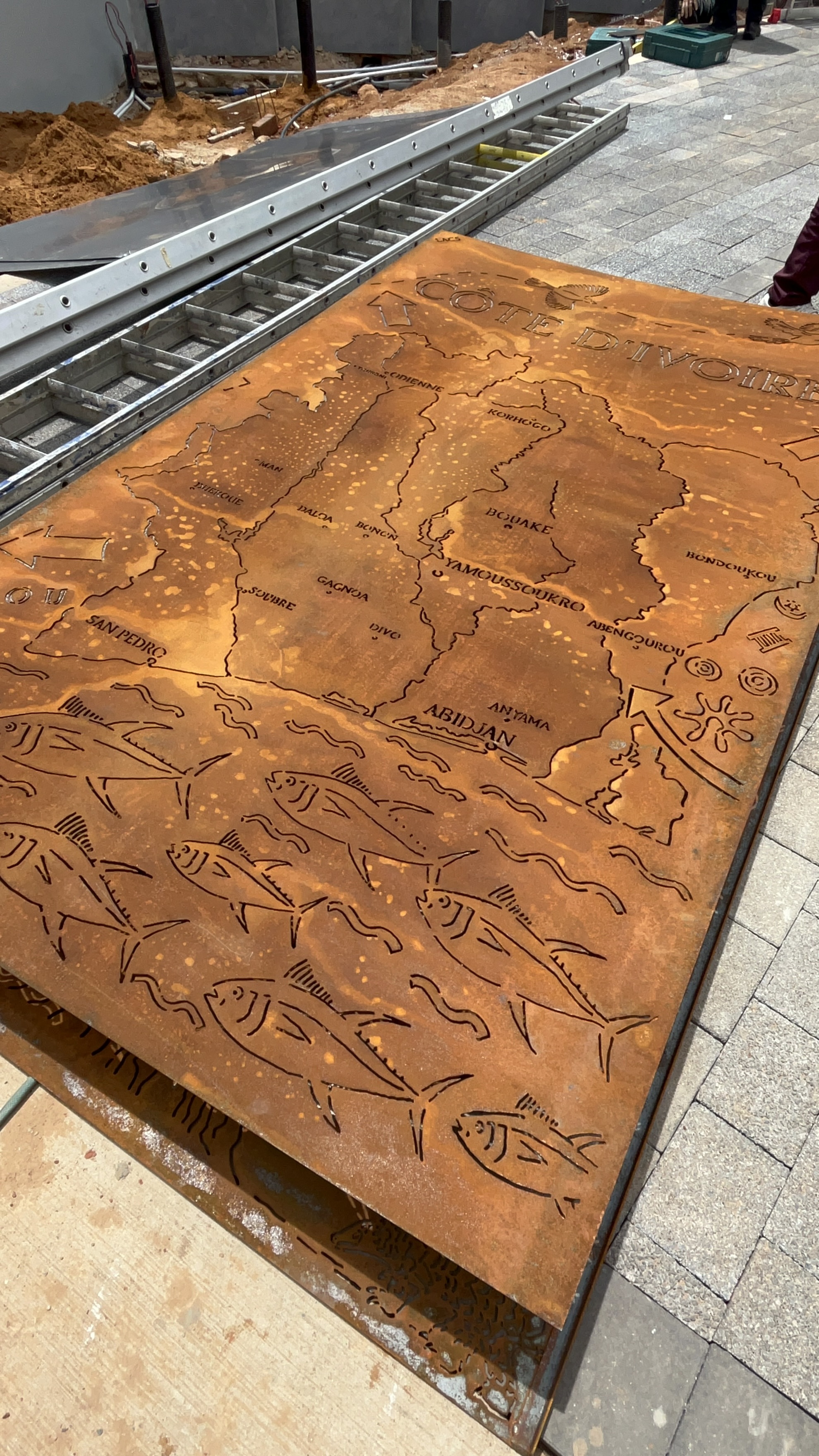 Close view of a steel die-cut wall-art panel